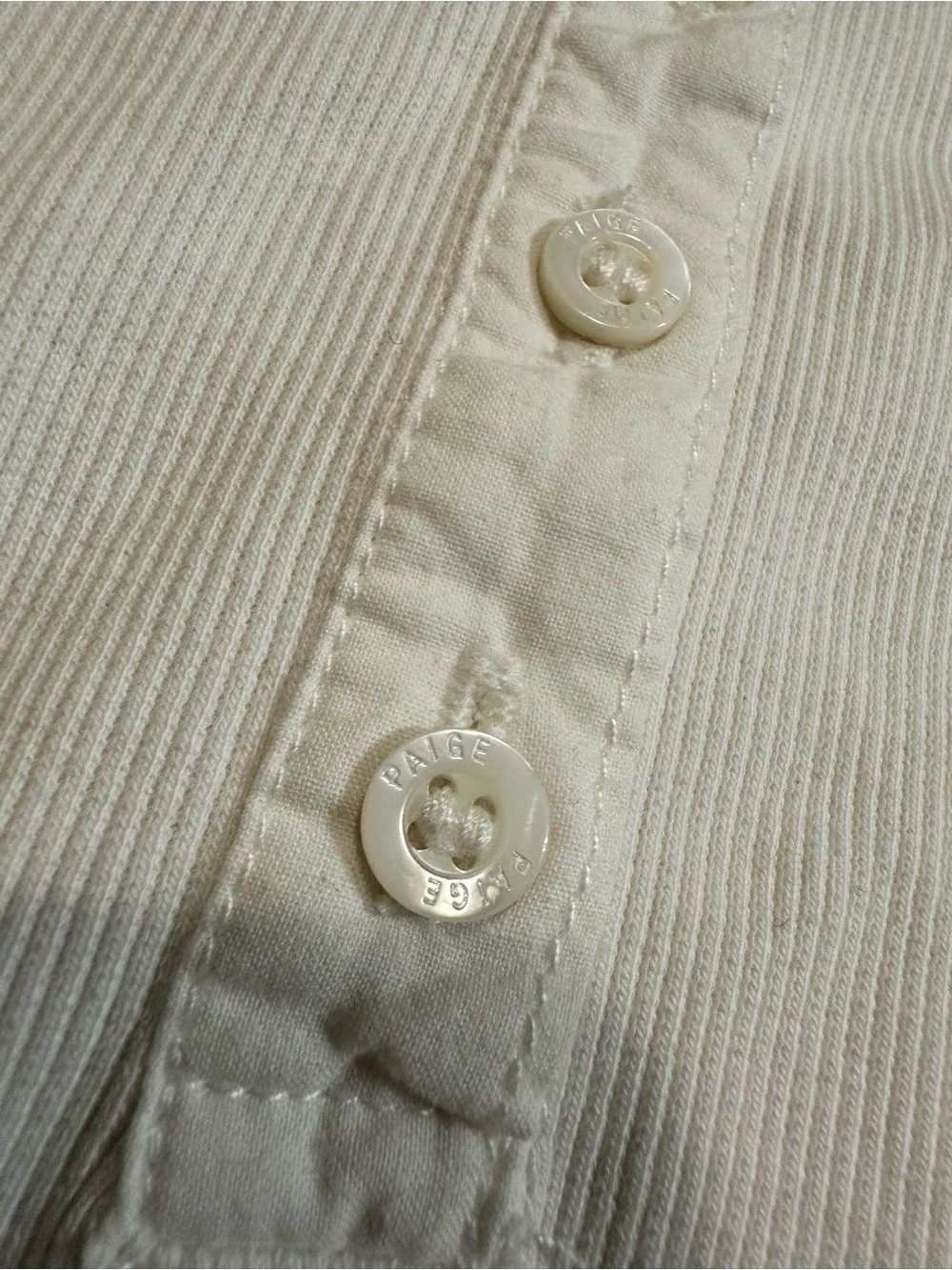 PAIGE Off-White Puff Sleeve Button Henley Top - Picture 3 of 5